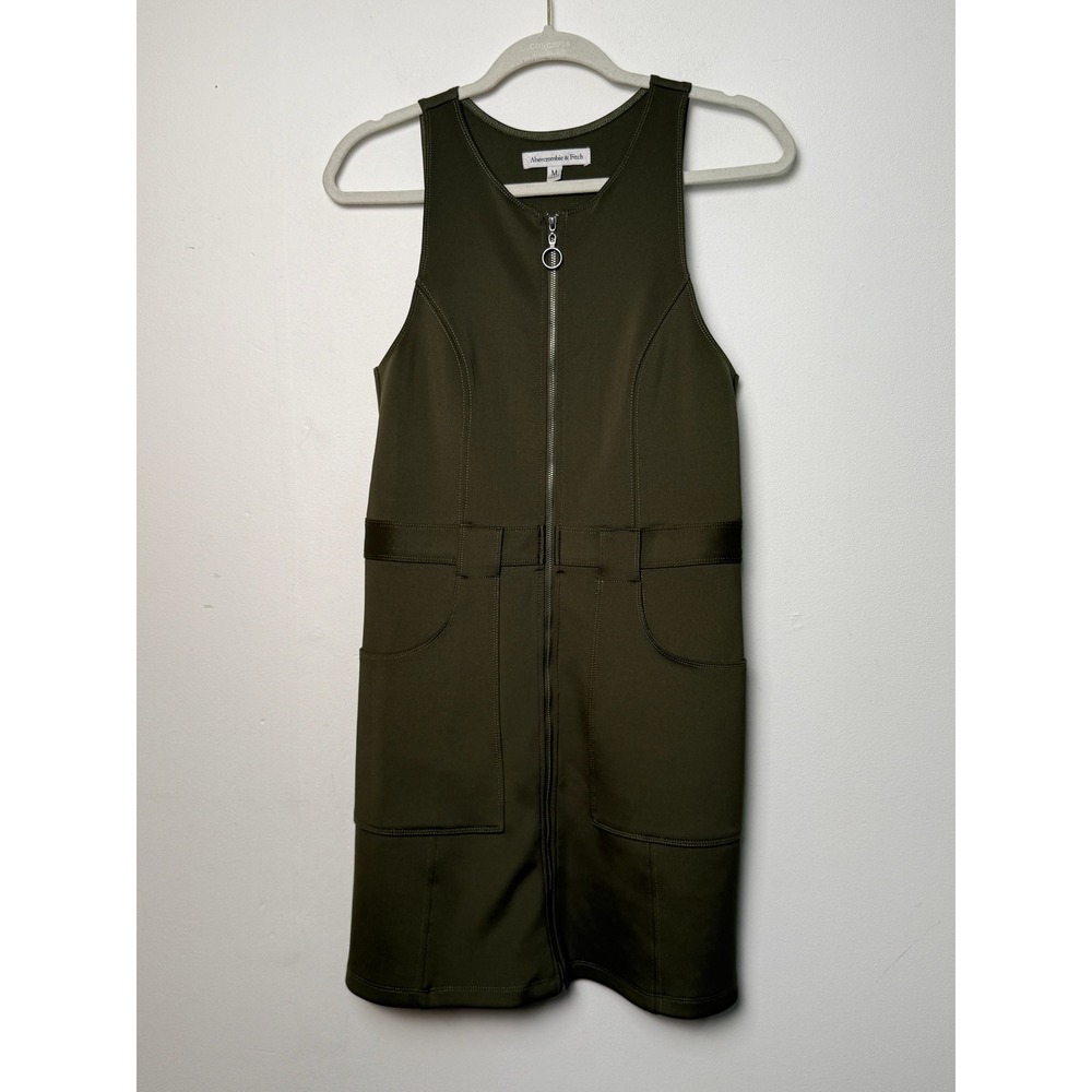 Abercrombie & Fitch Olive Green Scuba Knit Zip Front Mini Dress Womens Medium